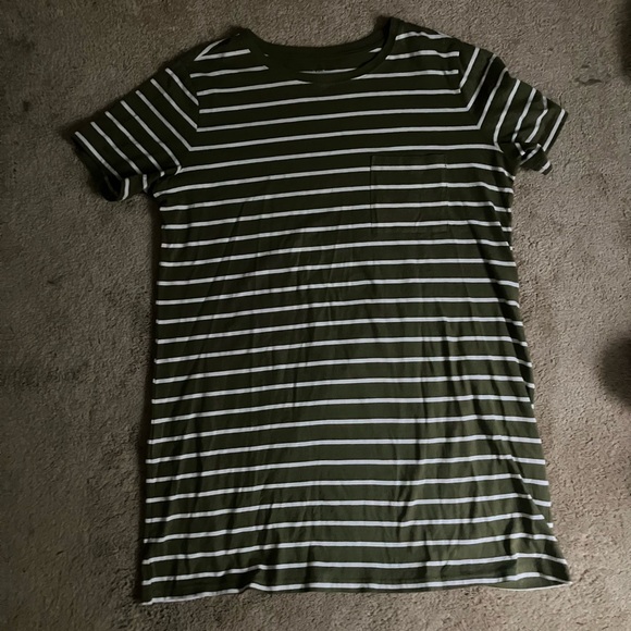 Green and White Striped T-Shirt Dress - Picture 1 of 3